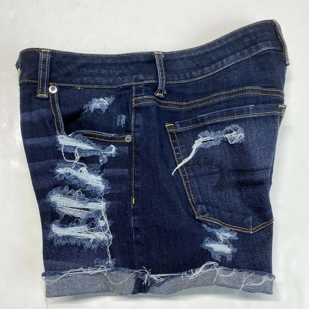 American Eagle Shorts 6 Hi-Rise Shortie 360 Super Stretch Denim Distressed EUC